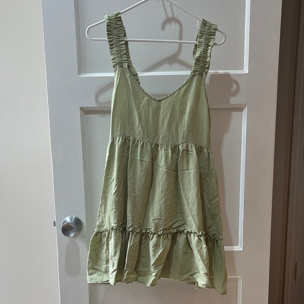 Blu Sage Ruched Strap Sage Green Tiered Tunic Dress